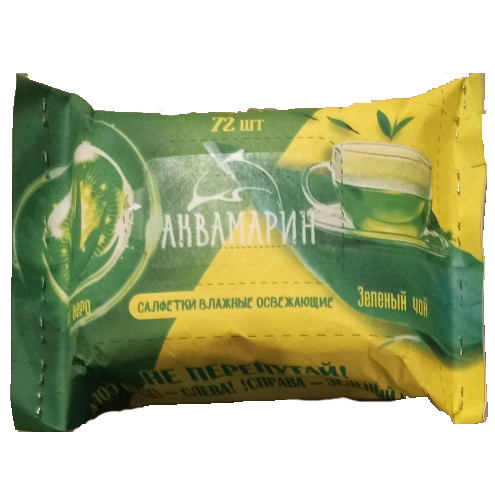 Салфетки влажные "Аквамарин" освежающие Алоэ вера-Зеленый чай  72шт /30