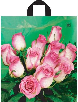 Пакет с петлевой ручкой 40*40+3/40 "Розовые розы" ПНД АКЦИЯ /100/500 К